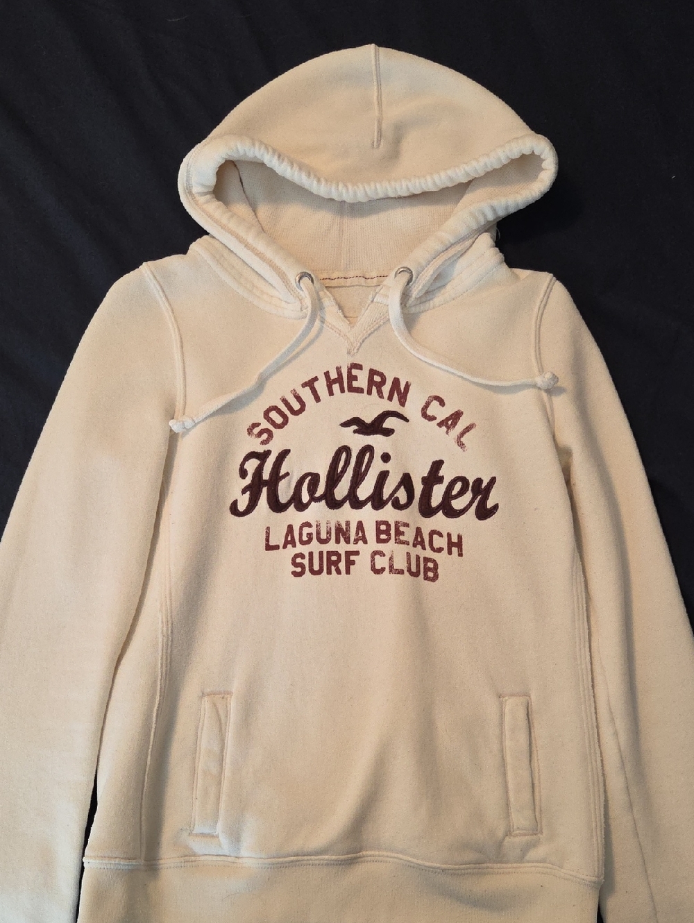 Hollister Cream Pullover Hoodie with Maroon Logo